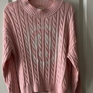 POL Cozy Pink Cable Knit Crew Neck Sweater